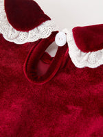 Christmas Burgundy Velvet Baby Girl Smocked Pearl Romper by Rylee Faith Designs