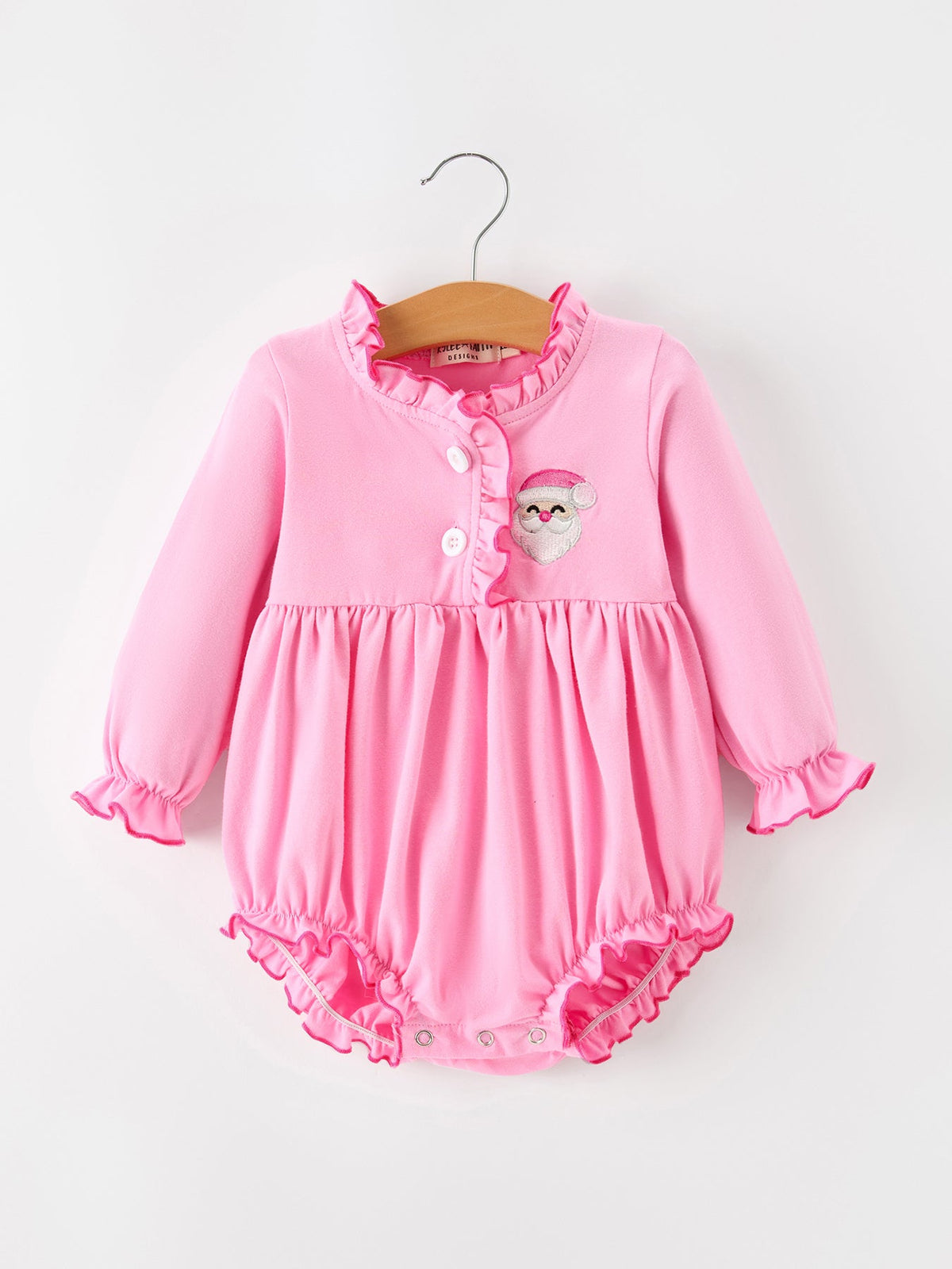Baby Girls Christmas Santa Embroidered Ruffle Bubble Romper by Rylee Faith Designs