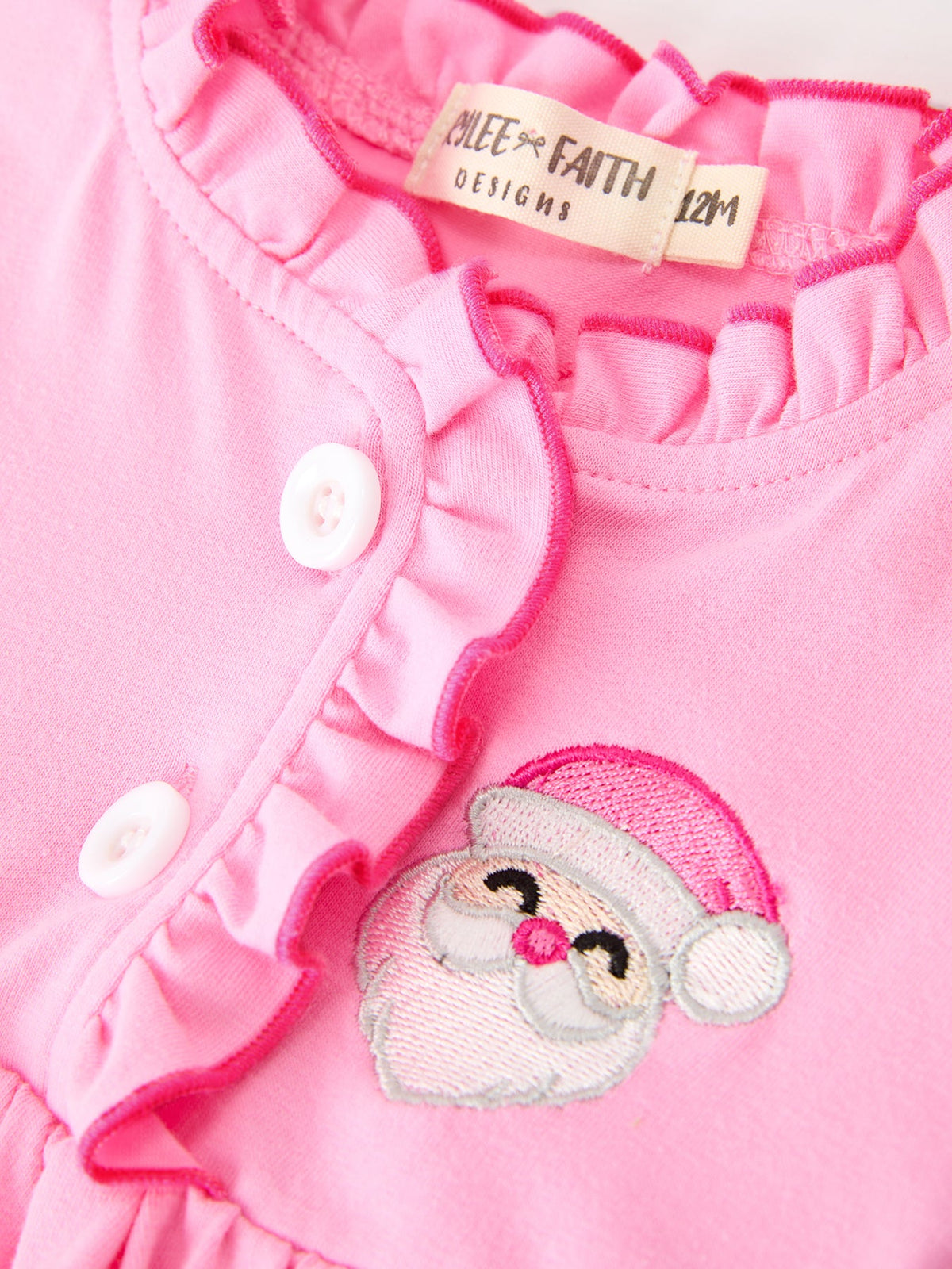 Baby Girls Christmas Santa Embroidered Ruffle Bubble Romper by Rylee Faith Designs