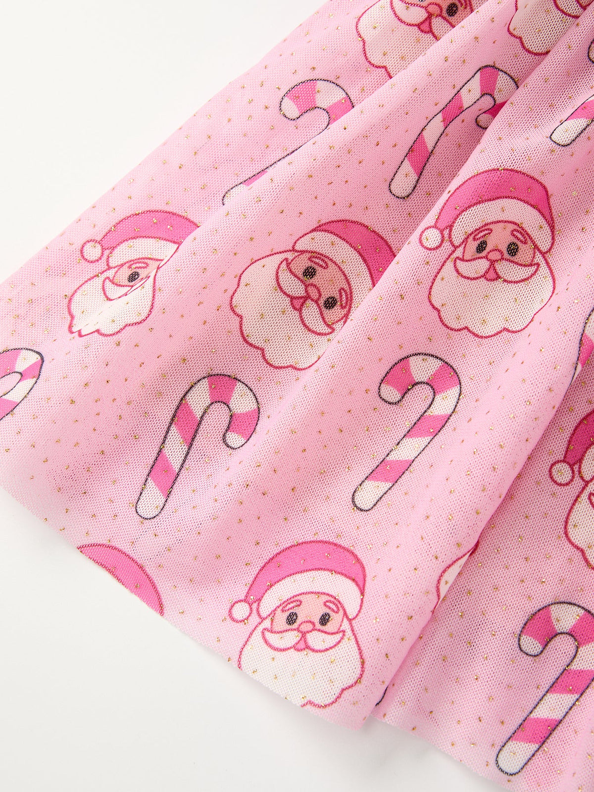 Girls Pink Christmas Santa Candy Cane Print Tutu Skirt by Rylee Faith Designs