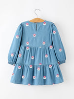 Christmas Santa Embroidered Girls Denim Dress by Rylee Faith Designs