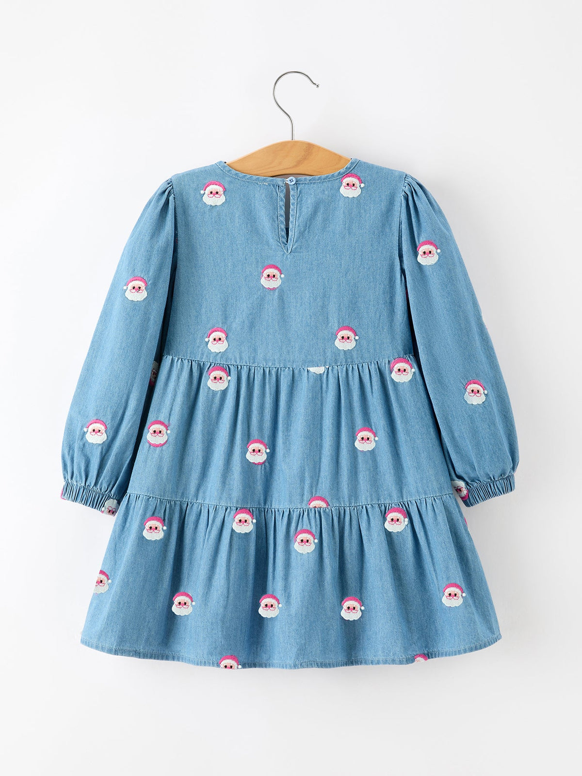Christmas Santa Embroidered Girls Denim Dress by Rylee Faith Designs