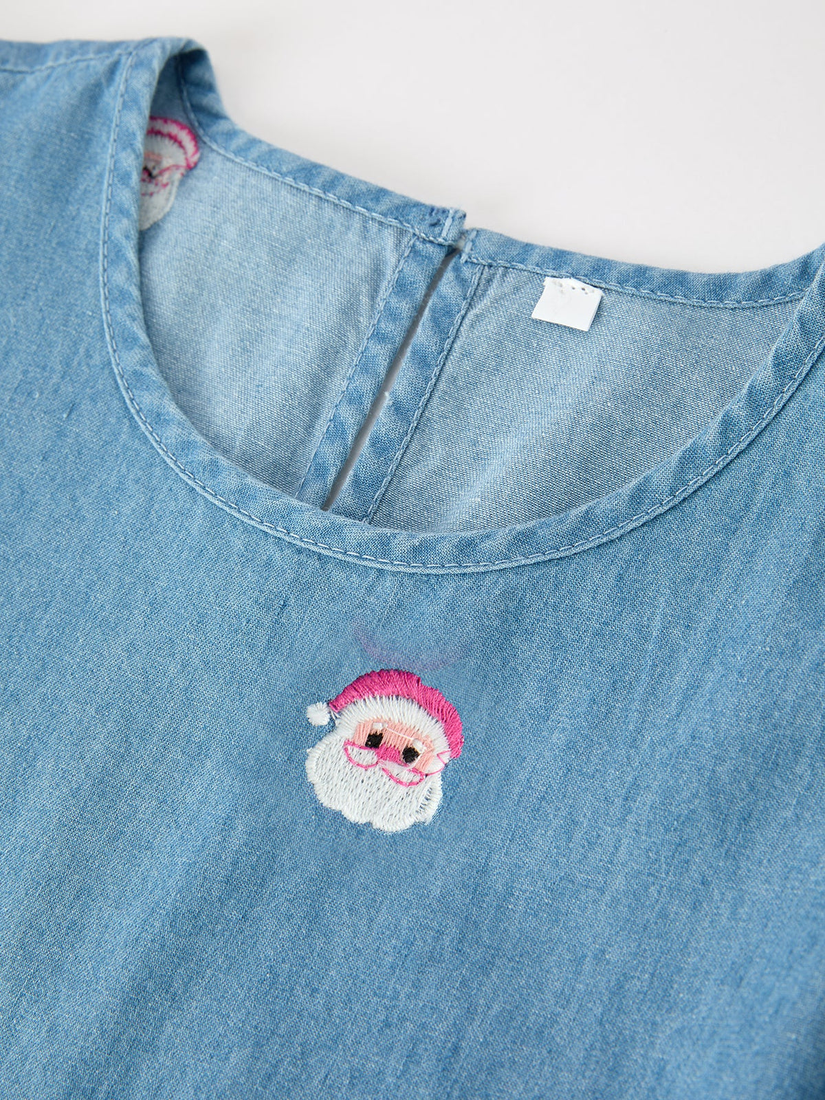 Christmas Santa Embroidered Girls Denim Dress by Rylee Faith Designs