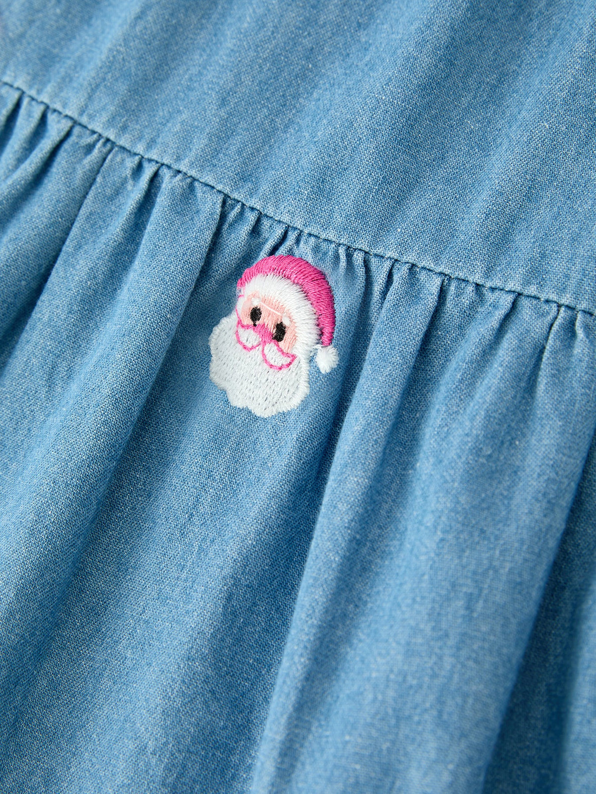 Christmas Santa Embroidered Girls Denim Dress by Rylee Faith Designs