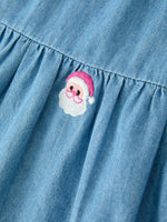Christmas Santa Embroidered Girls Denim Dress by Rylee Faith Designs