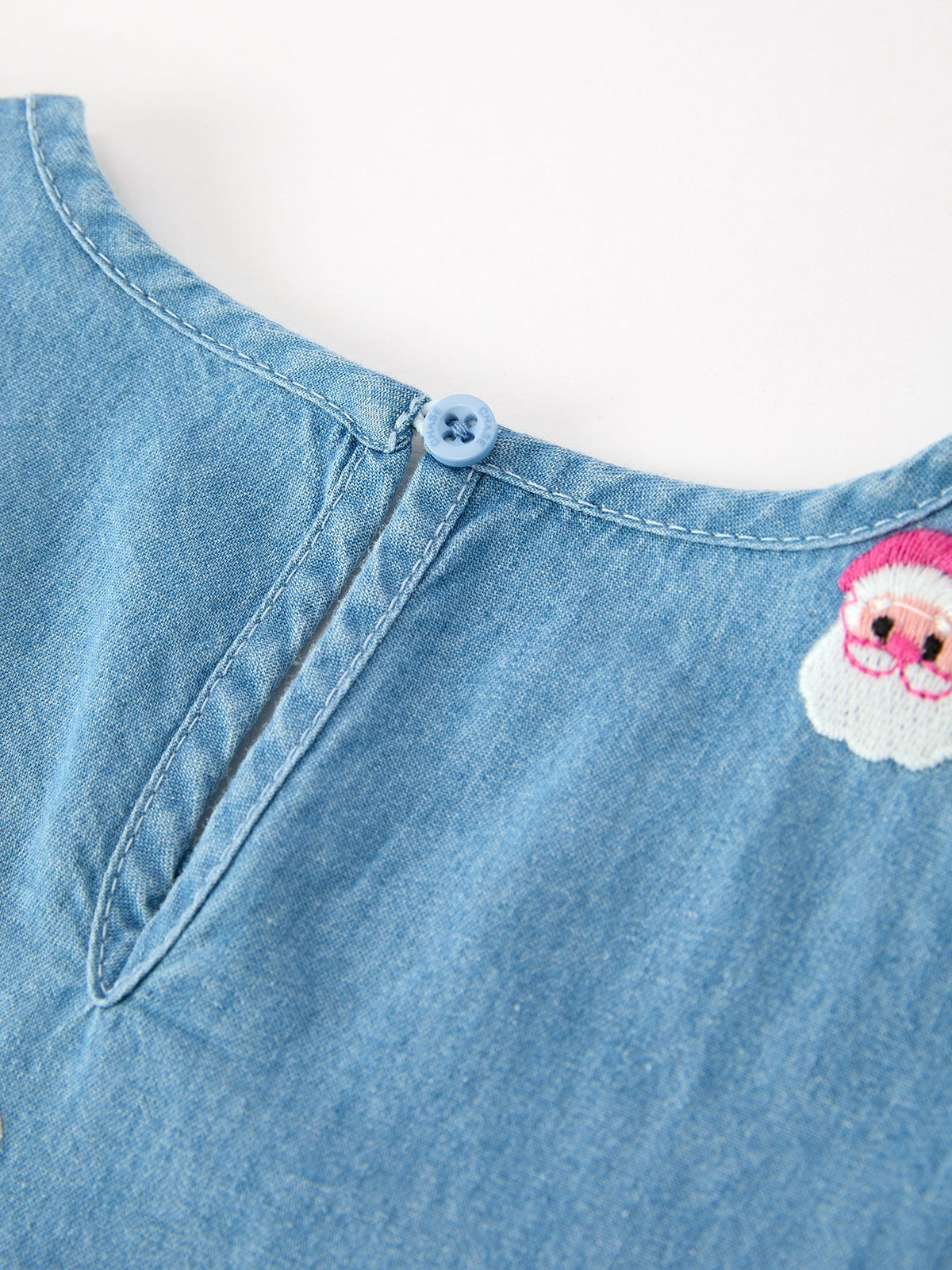 Christmas Santa Embroidered Girls Denim Dress by Rylee Faith Designs