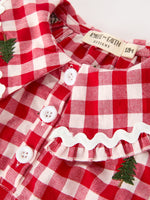 Christmas Tree Embroidered Red Plaid Baby Girls Ruffle Collar Romper by Rylee Faith Designs