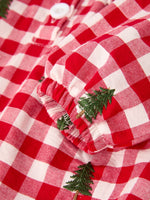 Christmas Tree Embroidered Red Plaid Baby Girls Ruffle Collar Romper by Rylee Faith Designs