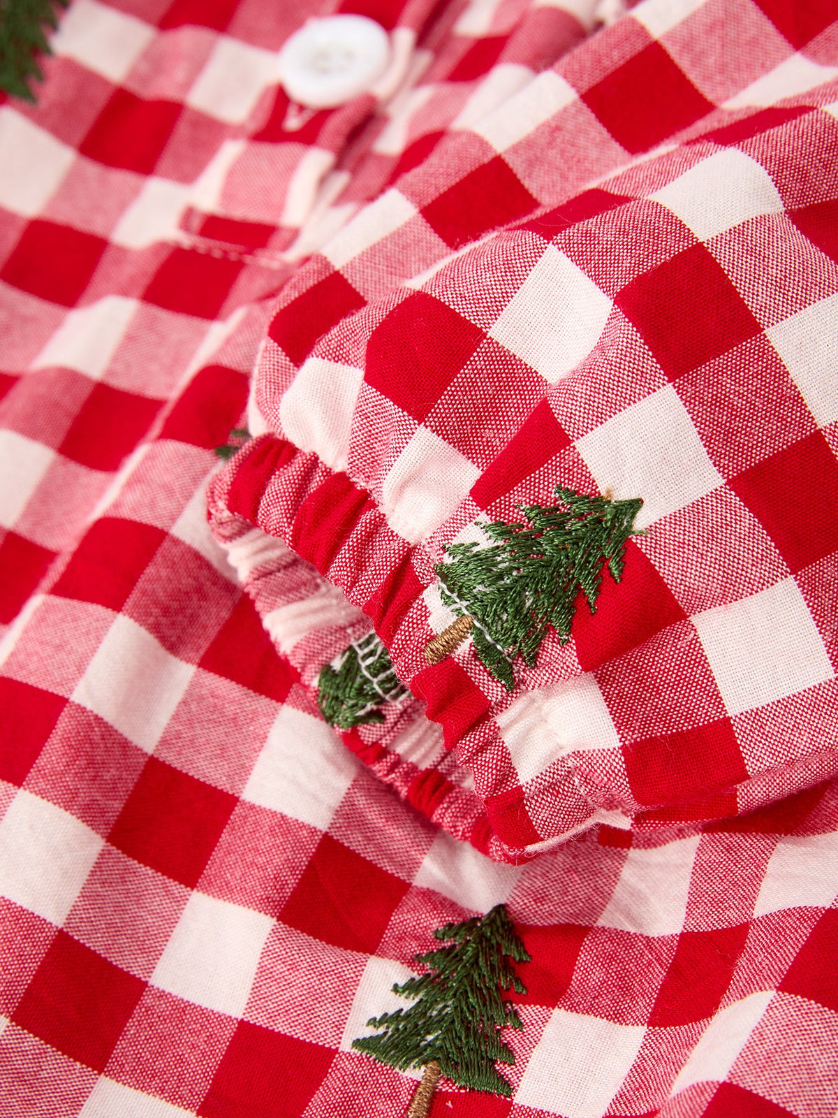 Christmas Tree Embroidered Red Plaid Baby Girls Ruffle Collar Romper by Rylee Faith Designs