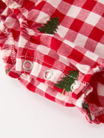 Christmas Tree Embroidered Red Plaid Baby Girls Ruffle Collar Romper by Rylee Faith Designs