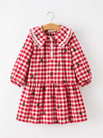 Christmas Tree Embroidered Plaid Girls Ruffle Collar Dress by Rylee Faith Designs