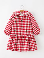 Christmas Tree Embroidered Plaid Girls Ruffle Collar Dress by Rylee Faith Designs
