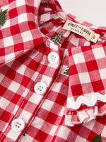 Christmas Tree Embroidered Plaid Girls Ruffle Collar Dress by Rylee Faith Designs