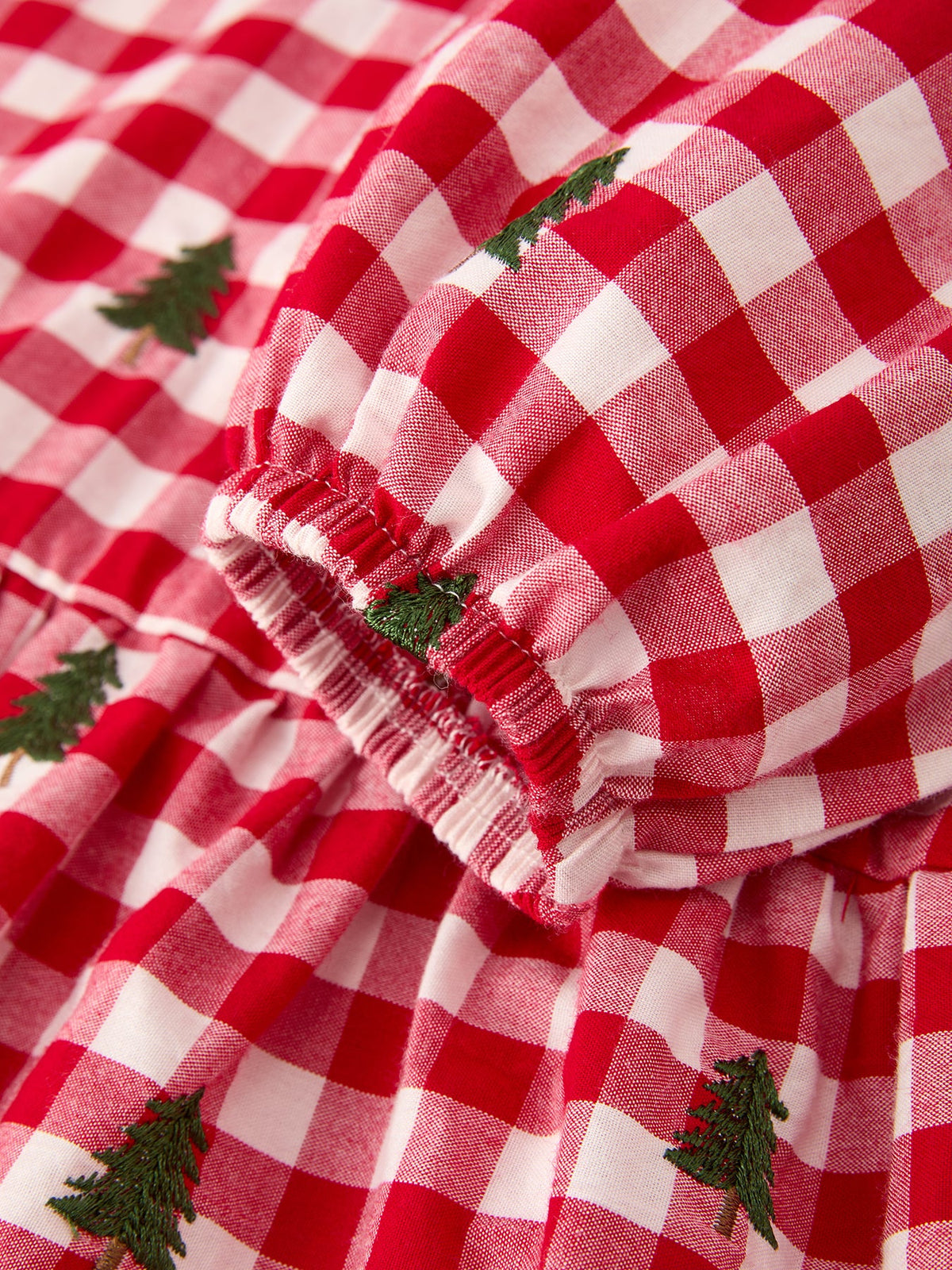 Christmas Tree Embroidered Plaid Girls Ruffle Collar Dress by Rylee Faith Designs