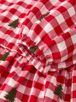 Christmas Tree Embroidered Plaid Girls Ruffle Collar Dress by Rylee Faith Designs