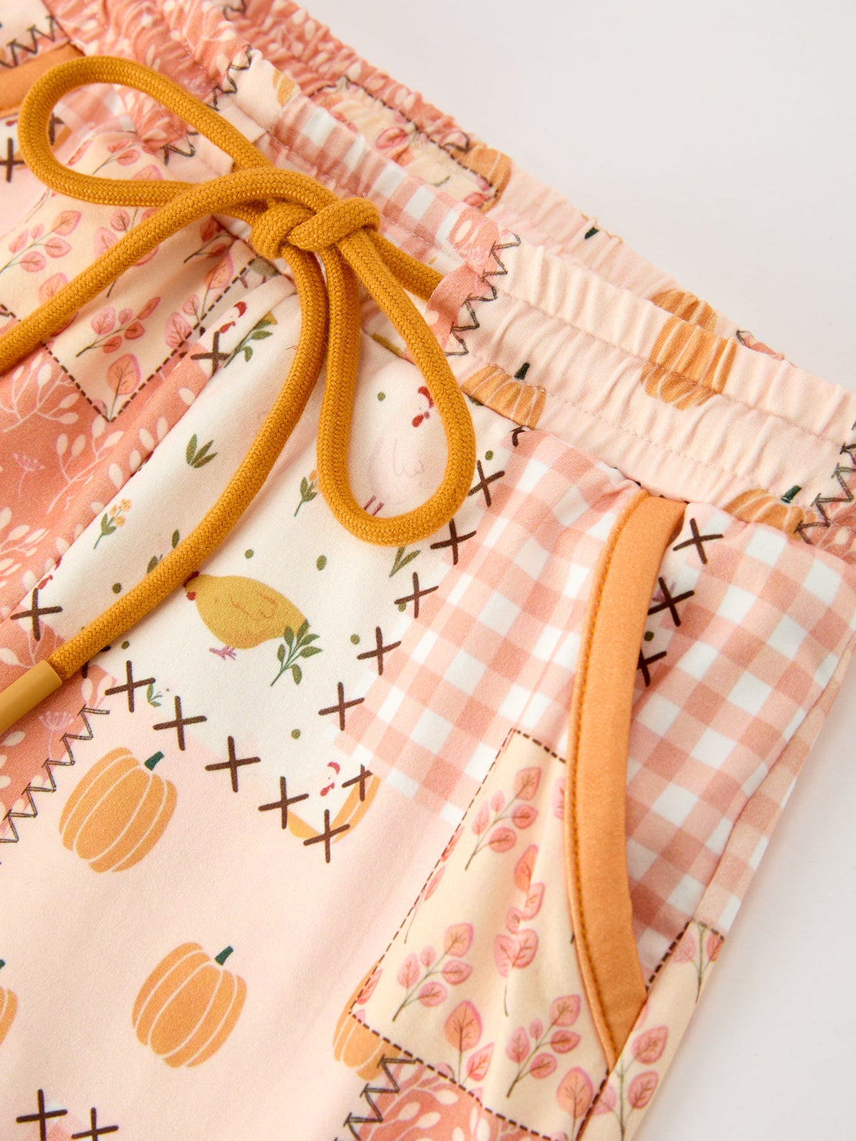 Thanksgiving Pumpkin Patchwork Girls Top And Shorts Outfit by Rylee Faith Designs