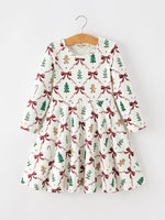 Christmas Bow and Gingerbread Print Girls Twirl Dress by Rylee Faith Designs