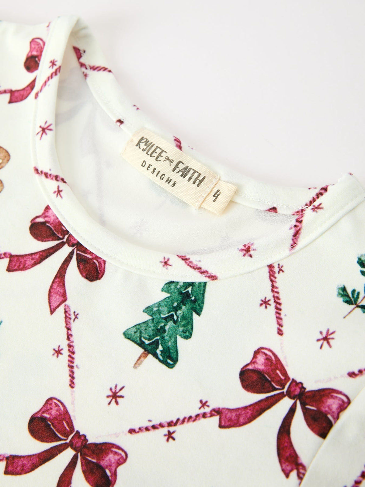 Christmas Bow and Gingerbread Print Girls Twirl Dress by Rylee Faith Designs