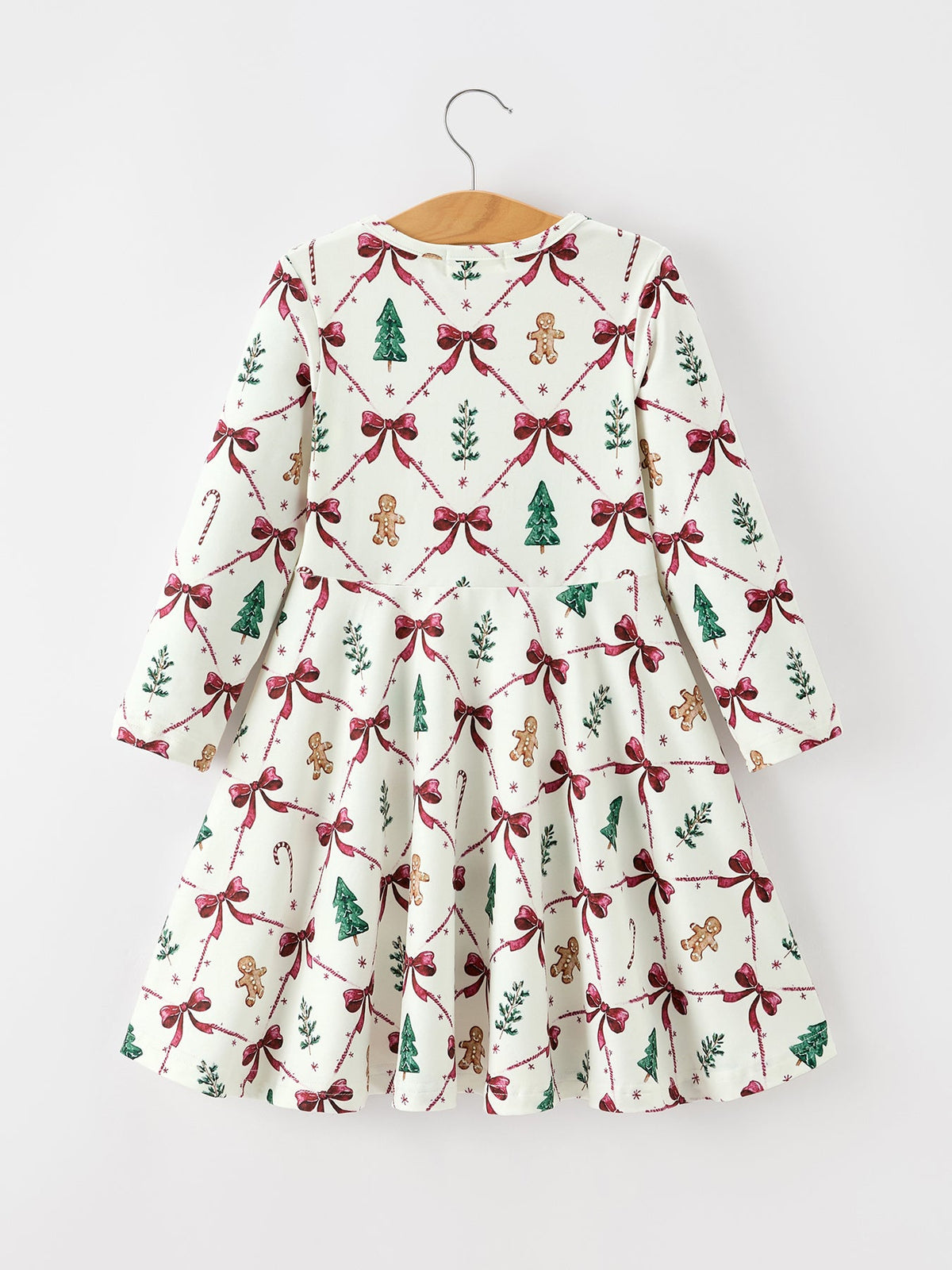 Christmas Bow and Gingerbread Print Girls Twirl Dress by Rylee Faith Designs