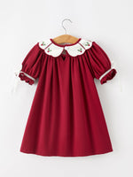Christmas Holly Embroidered Girls Dress Petals Collar Puff Sleeve by Rylee Faith Designs