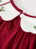 Christmas Holly Embroidered Girls Dress Petals Collar Puff Sleeve by Rylee Faith Designs