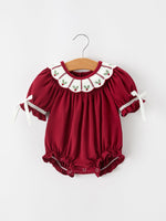 Christmas Holly Embroidered Baby Romper Petals Collar Ruffle by Rylee Faith Designs