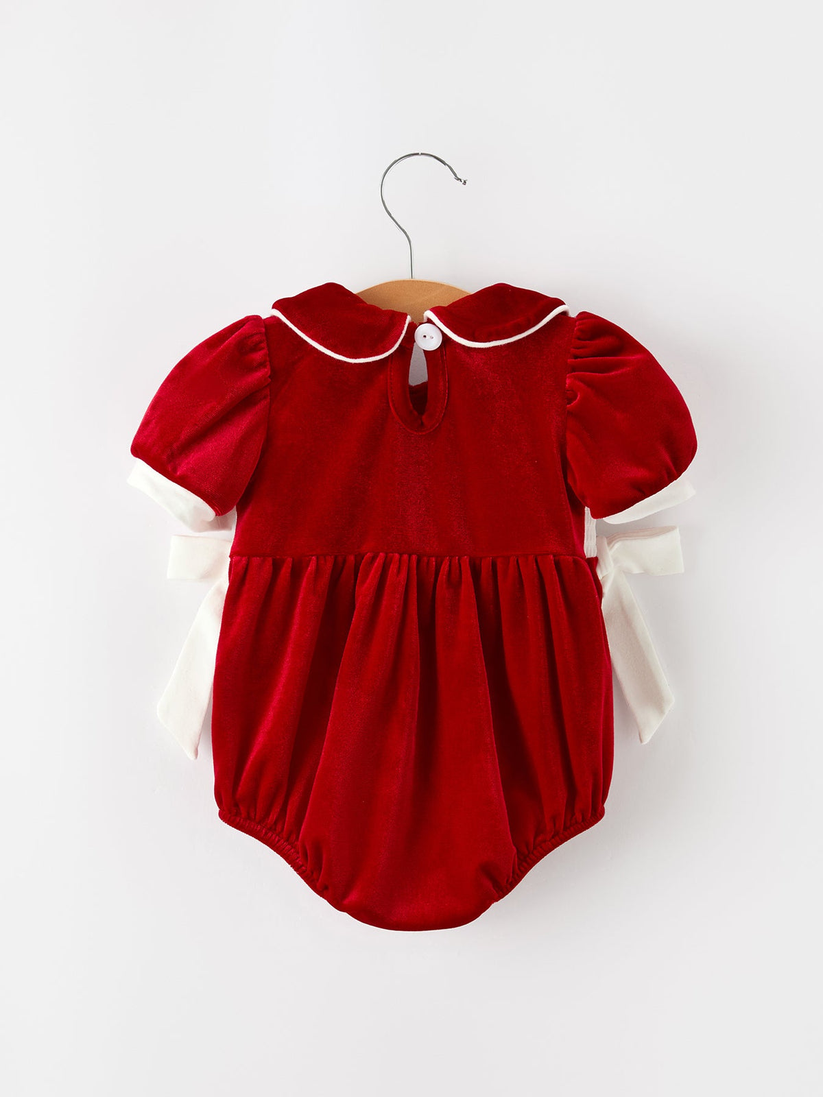 Christmas Velvet Baby Romper Smocked Embroidery Bow by Rylee Faith Designs