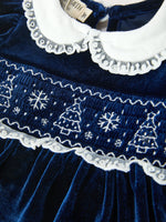 Girls Christmas Navy Velvet Smocked Top And Bloomers Outfit by Rylee Faith Designs