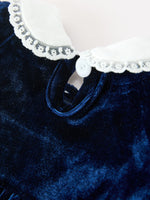 Girls Christmas Navy Velvet Smocked Top And Bloomers Outfit by Rylee Faith Designs