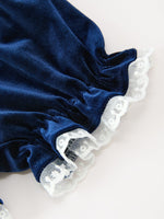 Girls Christmas Navy Velvet Smocked Top And Bloomers Outfit by Rylee Faith Designs