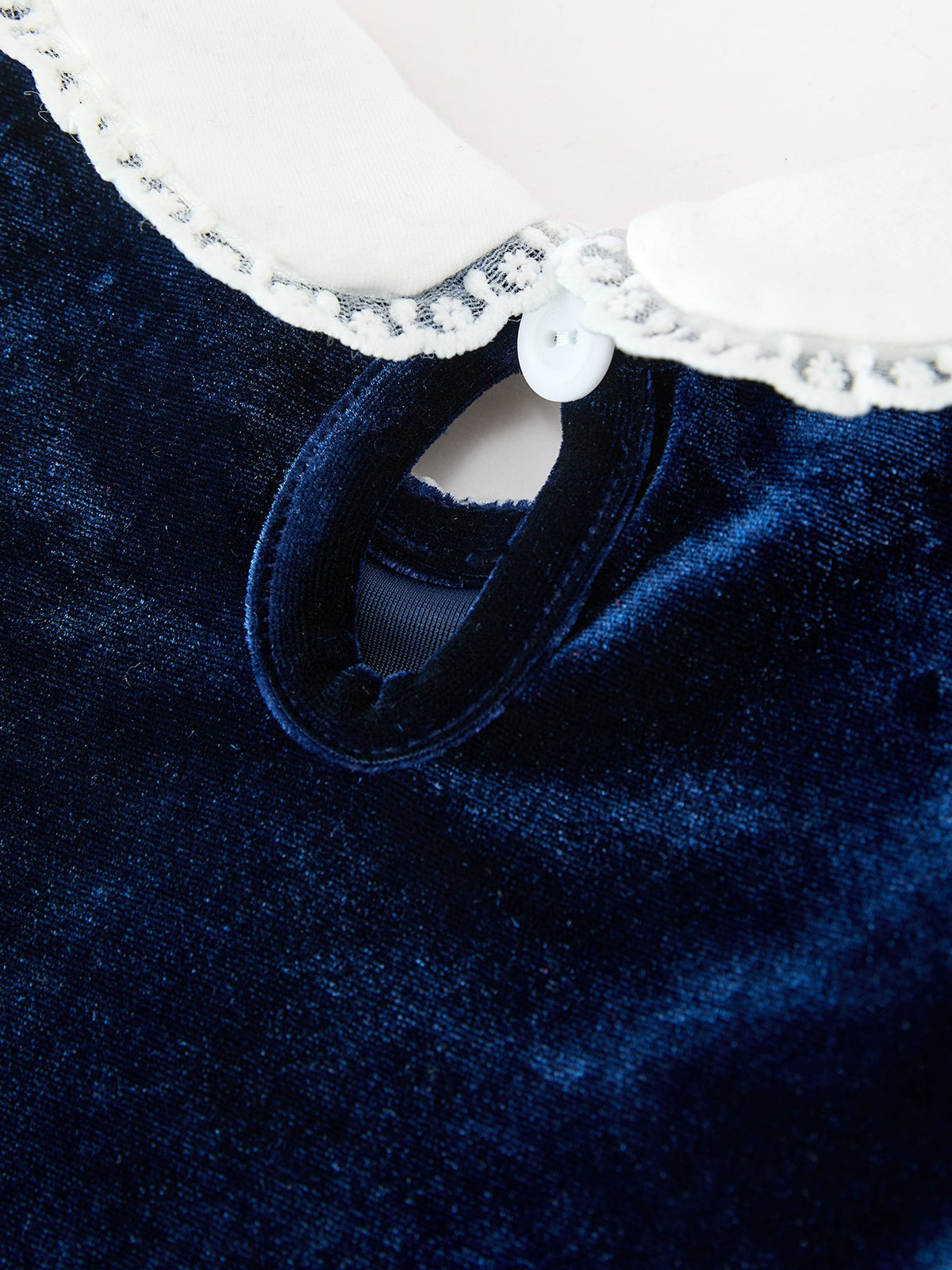 Christmas Tree Girls Navy Velvet Smocked Lace Dress by Rylee Faith Designs