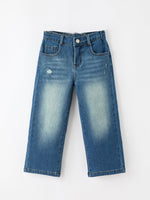 Girls Distressed Denim Jeans with Oversized Back Bow by Rylee Faith Designs