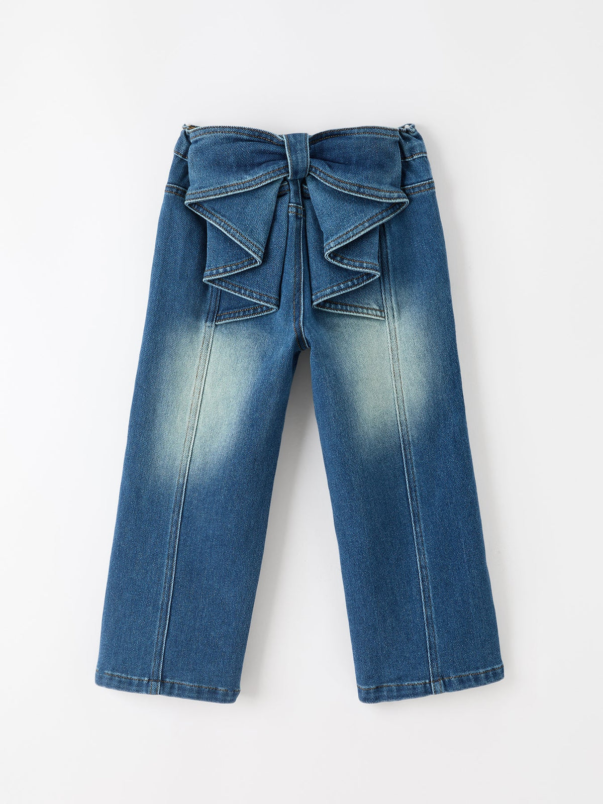 Girls Distressed Denim Jeans with Oversized Back Bow by Rylee Faith Designs