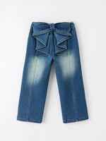 Girls Distressed Denim Jeans with Oversized Back Bow by Rylee Faith Designs