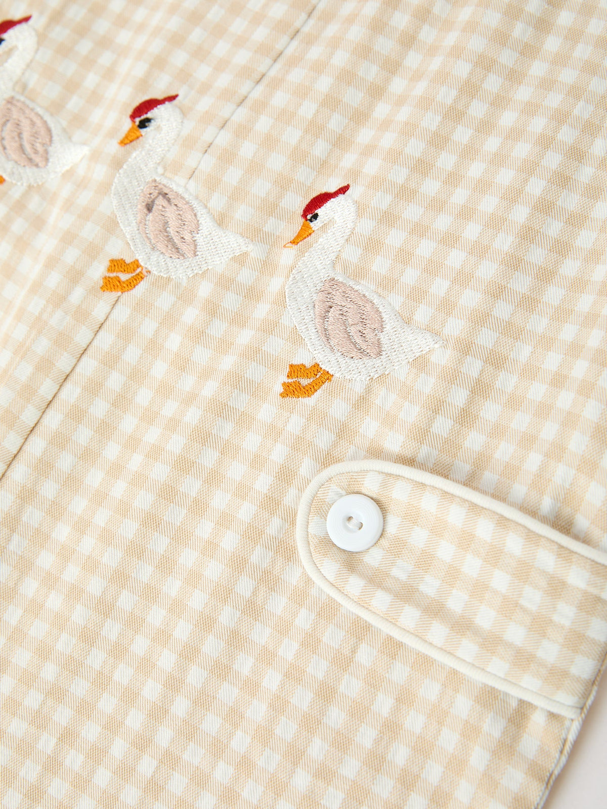 Goose Embroidered Beige Plaid Baby Boys Jonjon by Rylee Faith Designs
