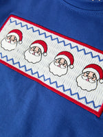 Christmas Santa Boys Blue Long Sleeve Shirt And Red Pants Set by Rylee Faith Designs