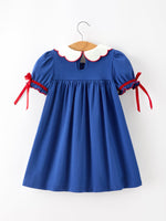 Christmas Santa Embroidery Blue Petal Collar Dress by Rylee Faith Designs