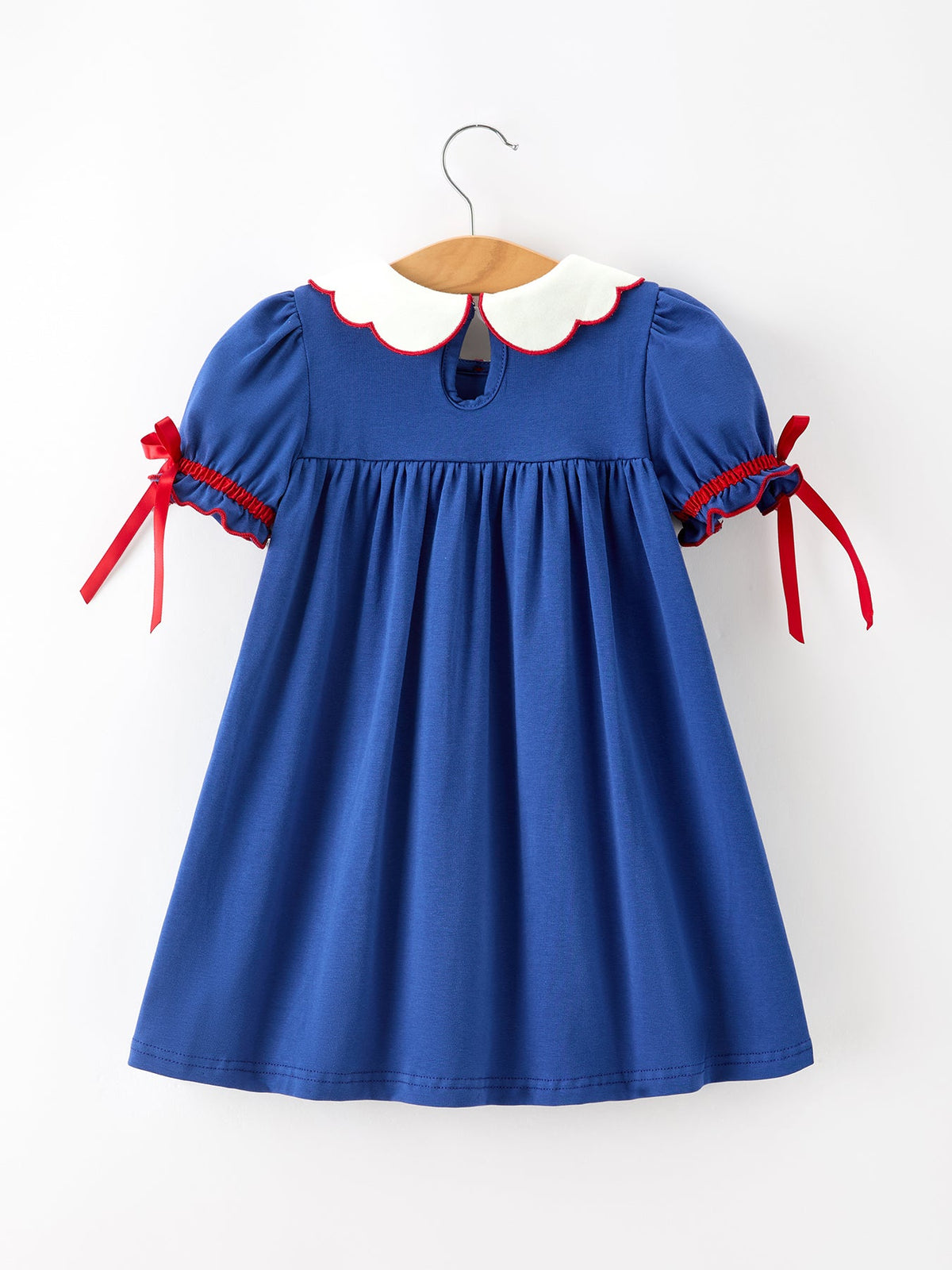 Christmas Santa Embroidery Blue Petal Collar Dress by Rylee Faith Designs