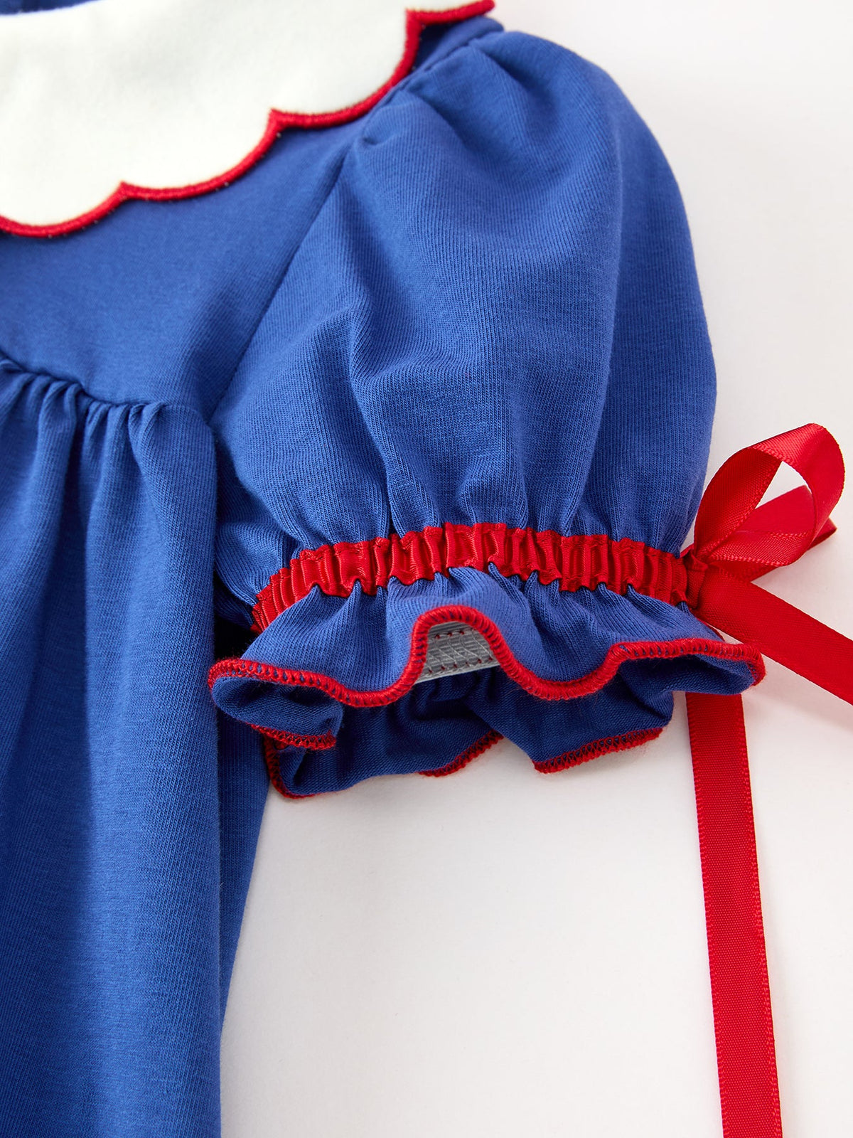 Christmas Santa Embroidery Blue Petal Collar Dress by Rylee Faith Designs