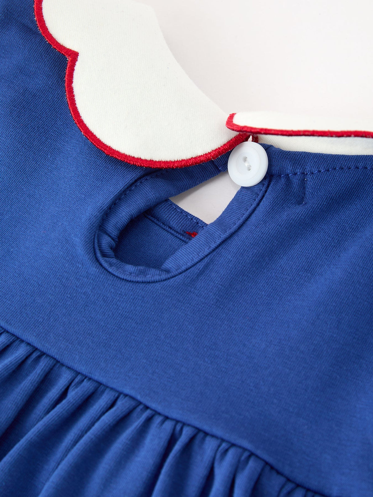 Christmas Santa Embroidery Blue Petal Collar Dress by Rylee Faith Designs