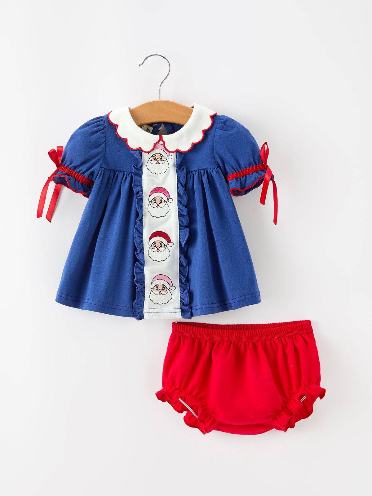 Christmas Santa Embroidery Girls Bloomer Set Peter Pan Collar by Rylee Faith Designs