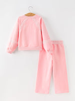 Christmas Tree Appliqué Girls Pink Sweatshirt And Pants Set by Rylee Faith Designs