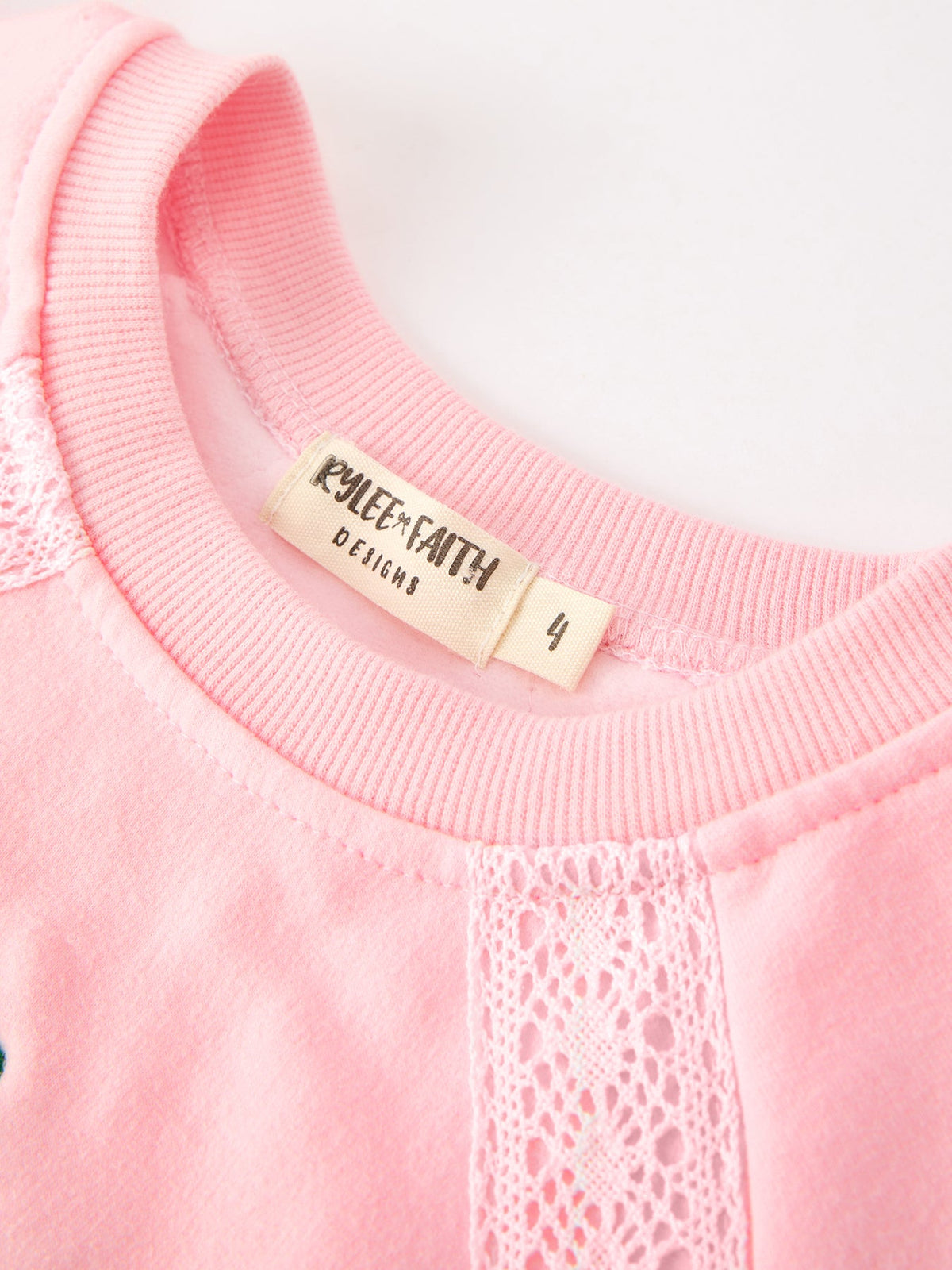 Christmas Tree Appliqué Girls Pink Sweatshirt And Pants Set by Rylee Faith Designs