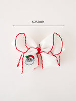 Girls' Christmas Santa Embroidered 6.25" Hair Bow – White/Pink by Rylee Faith Designs