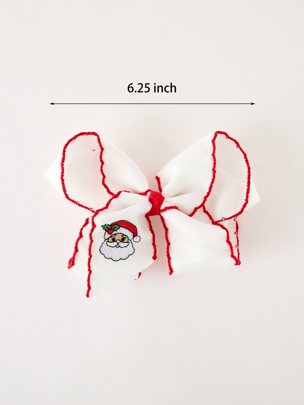 Girls' Christmas Santa Embroidered 6.25" Hair Bow – White/Pink by Rylee Faith Designs