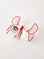Girls' Christmas Santa Embroidered 6.25" Hair Bow – White/Pink by Rylee Faith Designs