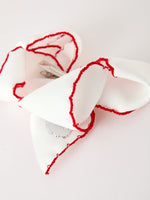 Girls' Christmas Santa Embroidered 6.25" Hair Bow – White/Pink by Rylee Faith Designs