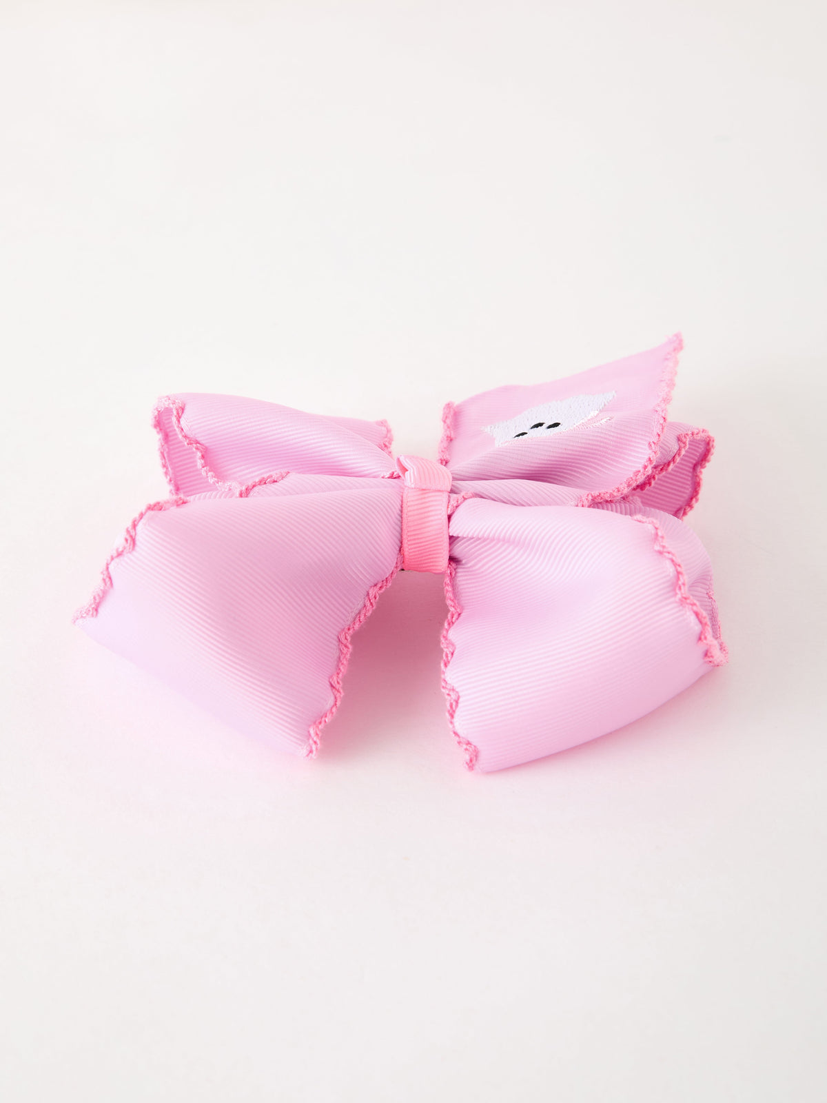 Halloween Girls Pink Ghost Embroidered 6.25" Hair Bow by Rylee Faith Designs