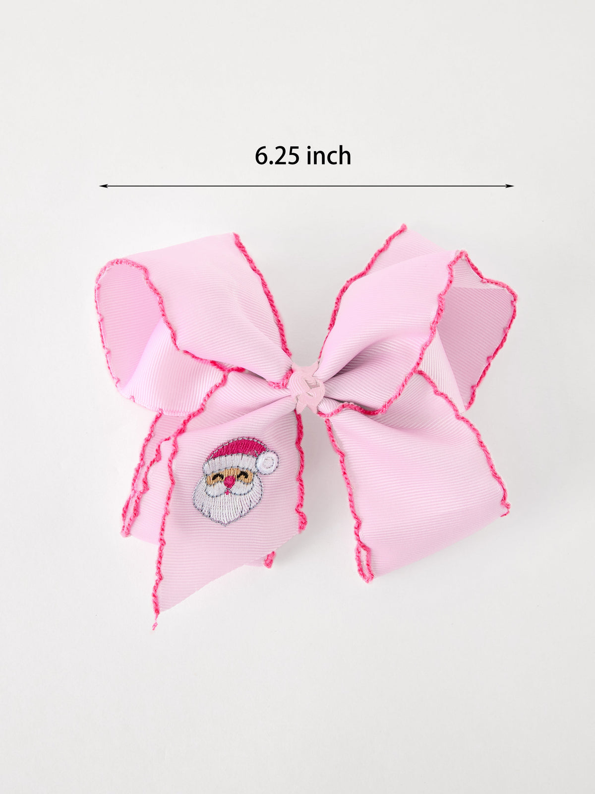Girls' Christmas Santa Embroidered 6.25" Hair Bow – White/Pink by Rylee Faith Designs