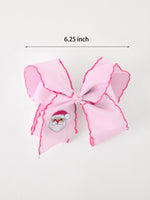 Girls' Christmas Santa Embroidered 6.25" Hair Bow – White/Pink by Rylee Faith Designs